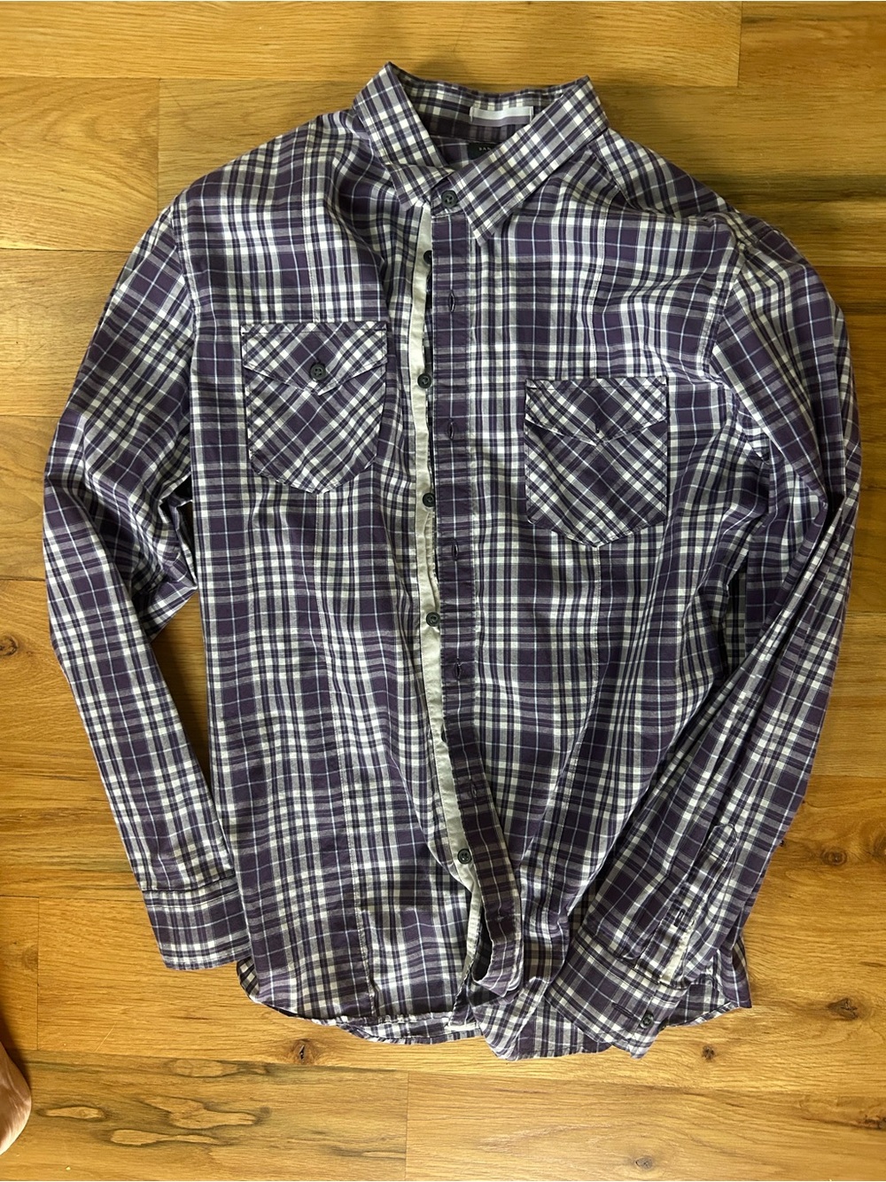 Men's Banana Republic Purple Plaid Button-Up Shirt - Casual Long Sleeve